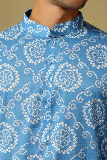 Shop_Pomcha Jaipur_Blue Cotton Chaap Hand Block Kurta Set _Online_at_Aza_Fashions