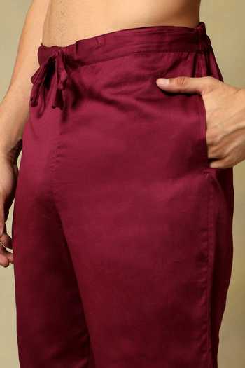 Buy_Pomcha Jaipur_Maroon Silk Zari Chaap Brocade Bundi Kurta Set _Online_at_Aza_Fashions