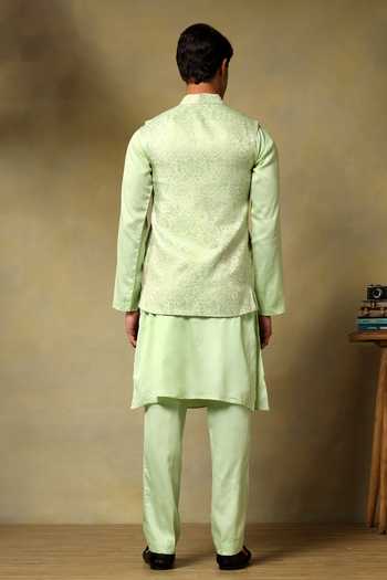 Pomcha Jaipur Chaap Brocade Bundi Kurta Set 