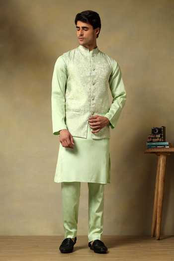 Pomcha Jaipur Chaap Brocade Bundi Kurta Set 