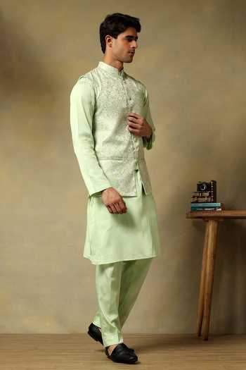 Buy Pomcha Jaipur Green Silk Chaap Brocade Bundi Kurta Set Buy_Pomcha Jaipur_Green Silk Chaap Brocade Bundi Kurta Set