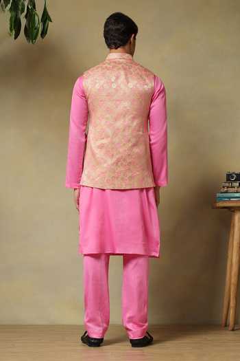 Pomcha Jaipur Chaap Brocade Bundi Kurta Set 