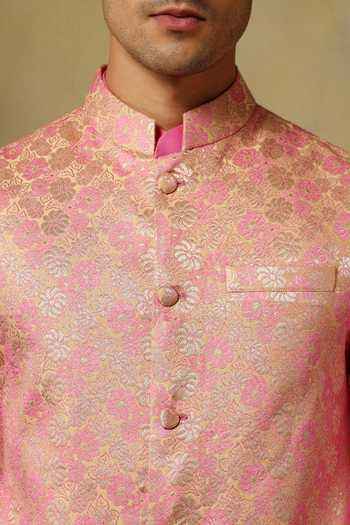 Buy Pomcha Jaipur Pink Silk Zari Chaap Brocade Bundi Kurta Set Buy_Pomcha Jaipur_Pink Silk Zari Chaap Brocade Bundi Kurta Set
