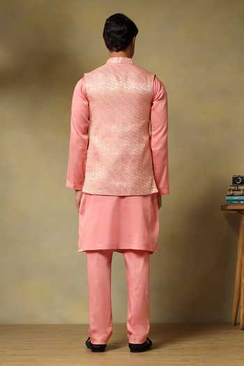Pomcha Jaipur Chaap Brocade Bundi Kurta Set  