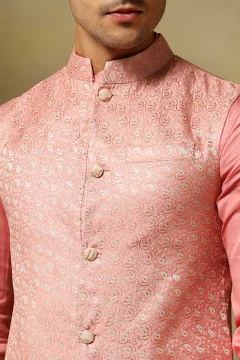 Buy Pomcha Jaipur Pink Silk Zari Chaap Brocade Bundi Kurta Set Buy_Pomcha Jaipur_Pink Silk Zari Chaap Brocade Bundi Kurta Set