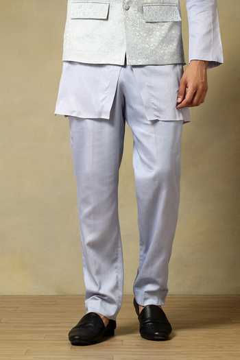 Pomcha Jaipur_White Silk Zari Chaap Brocade Bundi And Kurta Set _Online_at_Aza_Fashions