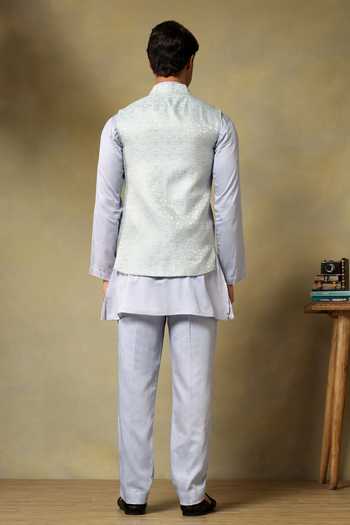 Pomcha Jaipur Chaap Brocade Bundi & Kurta Set 