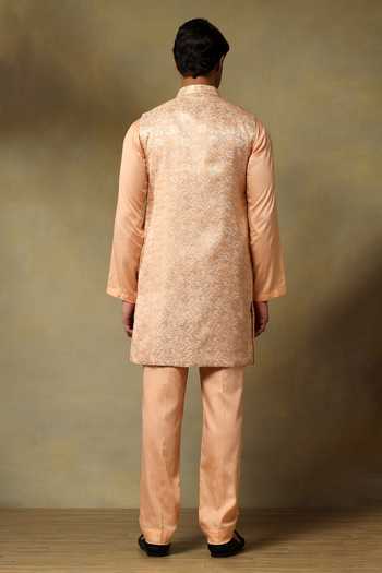Pomcha Jaipur Chaap Sleeveless Longline Bundi & Kurta Set 