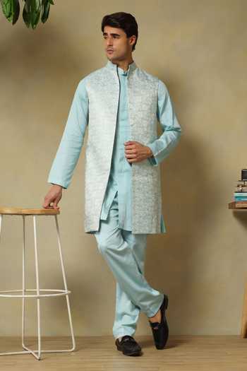 Pomcha Jaipur Chaap Floral Woven Bundi & Kurta Set 