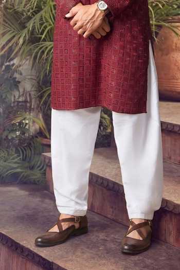 Buy_Jhambthreads_Burgundy Viscose, Rayon, Silk Embroidery Kurta Set _Online_at_Aza_Fashions