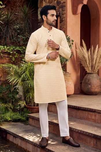 Shop Jhambthreads Cream Cotton, Silk Embroidery, Sequins Kurta And Pant Set Online at Aza Fashions Shop_Jhambthreads_Cream Cotton, Silk Embroidery, Sequins Kurta And Pant Set _Online_at_Aza_Fashions