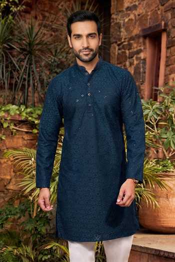 Shop Jhambthreads Green Cotton, Silk Embroidery, Sequins Kurta And Pant Set Online at Aza Fashions Shop_Jhambthreads_Green Cotton, Silk Embroidery, Sequins Kurta And Pant Set _Online_at_Aza_Fashions