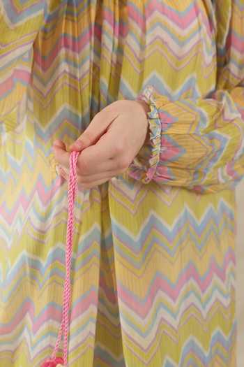 Dhaari_Multi Color Silk, Cotton High Neck Handwoven Dress And Slip Set _Online_at_Aza_Fashions