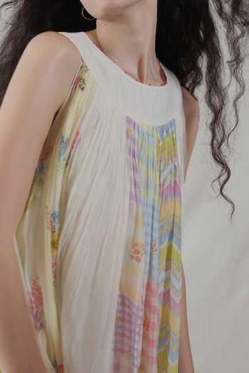 Dhaari_Multi Color Silk, Cotton Round Neck Handwoven Dress And Slip Set _Online_at_Aza_Fashions