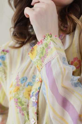 Dhaari_Off White Silk, Cotton Mandarin Collar Handwoven Dress And Slip Set _Online_at_Aza_Fashions