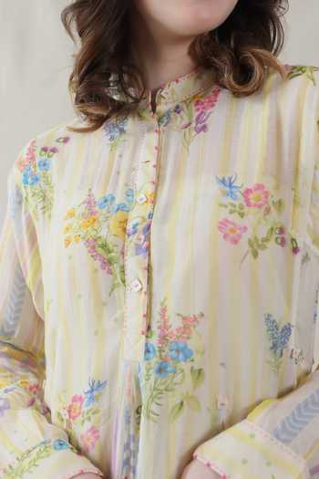 Shop_Dhaari_Off White Silk, Cotton Mandarin Collar Handwoven Dress And Slip Set _Online_at_Aza_Fashions