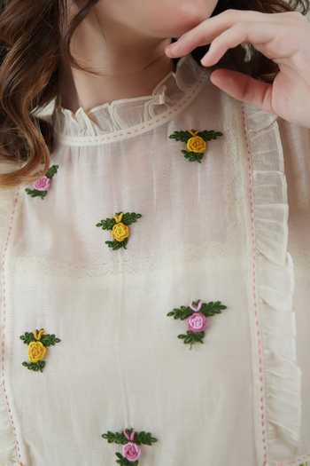 Buy_Dhaari_Pink Silk, Cotton High Neck Handwoven Dress And Slip Set _Online_at_Aza_Fashions