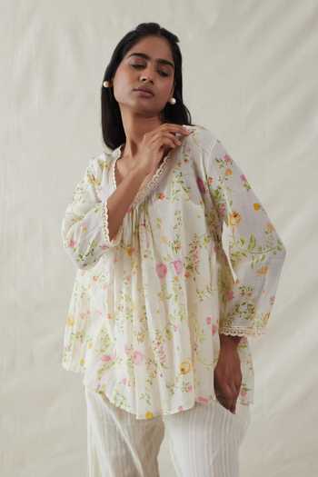 Dhaari_Pink Silk, Cotton V-neck Handwoven Blouse And Slip Set _Online_at_Aza_Fashions