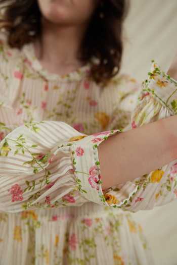 Dhaari_Pink Silk, Cotton Round Neck Hand Painted Handwoven Dress And Slip Set _Online_at_Aza_Fashions