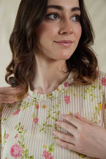 Shop_Dhaari_Pink Silk, Cotton Round Neck Hand Painted Handwoven Dress And Slip Set _Online_at_Aza_Fashions