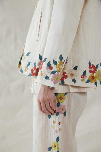 Dhaari_Off White Silk, Cotton Hand Painted Handwoven Trousers _Online_at_Aza_Fashions