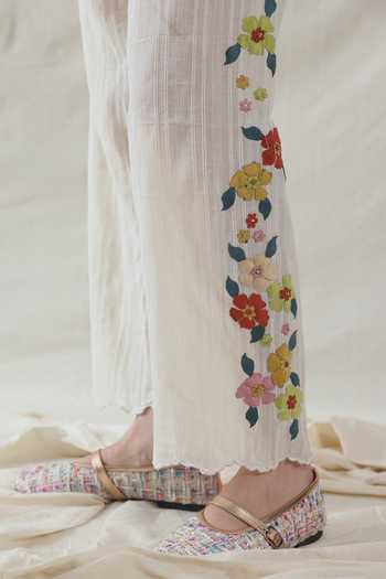 Shop_Dhaari_Off White Silk, Cotton Hand Painted Handwoven Trousers _Online_at_Aza_Fashions