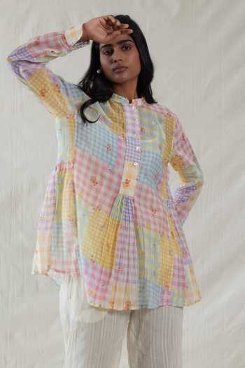 Dhaari Handwoven Cotton Silk Checked Blouse & Slip Set 