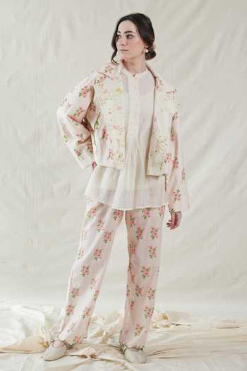 Dhaari Hand Painted Floral Handwoven Cotton Silk Jacket 