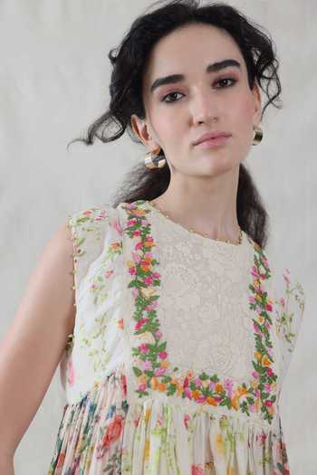 Dhaari_Pink Silk, Cotton Round Neck Handwoven Dress And Slip _Online_at_Aza_Fashions