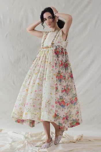 Buy_Dhaari_Pink Silk, Cotton Round Neck Handwoven Dress And Slip _Online_at_Aza_Fashions