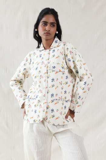 Dhaari Hand Painted Floral Handwoven Cotton Silk Jacket 