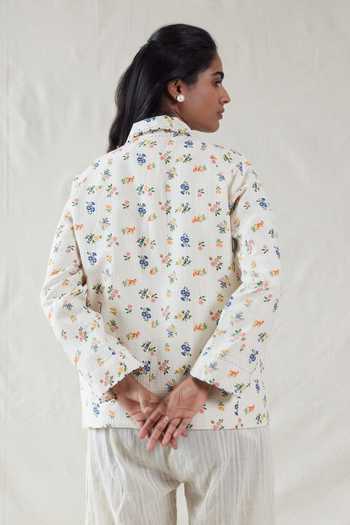 Dhaari Hand Painted Floral Handwoven Cotton Silk Jacket 