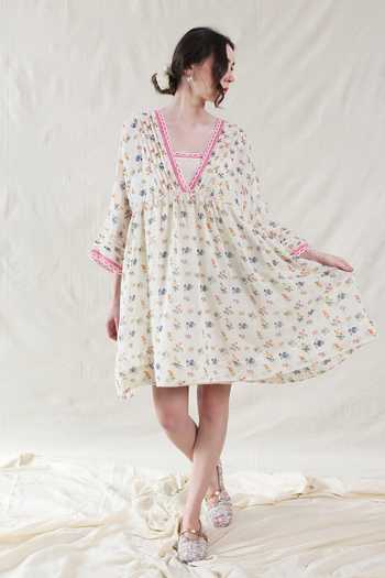 Dhaari Floral Handwoven Cotton Silk Dress & Slip Set 