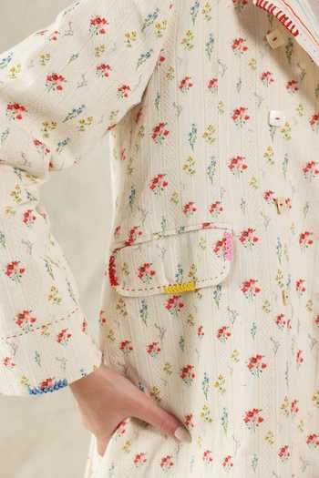 Buy_Dhaari_Pink Silk, Cotton Open Neck Hand Painted Floral Handwoven Jacket _Online_at_Aza_Fashions