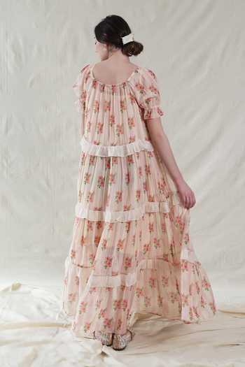 Dhaari Floral Maxi Handwoven Cotton Silk Dress & Slip Set 