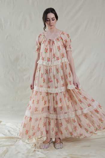 Dhaari Floral Maxi Handwoven Cotton Silk Dress & Slip Set 