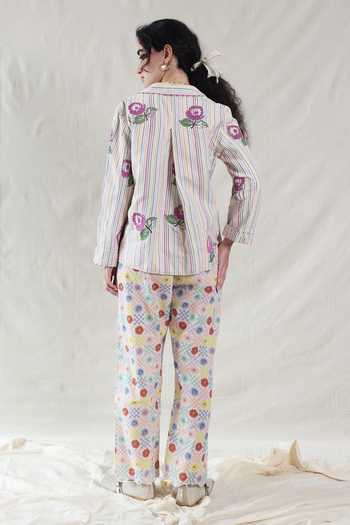 Buy_Dhaari_Yellow Silk, Cotton Round Neck Handwoven Top And Slip Set _Online_at_Aza_Fashions