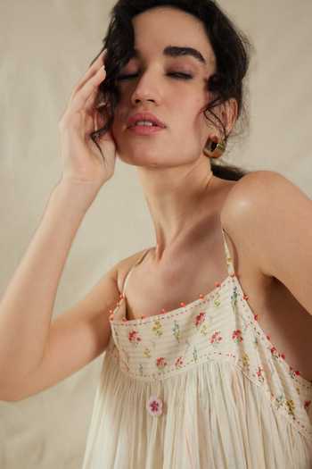 Dhaari_Pink Silk, Cotton Square Neck Handwoven Dress And Slip Set _Online_at_Aza_Fashions