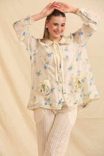 Dhaari Handwoven Cotton Silk Floral Top & Slip Set 