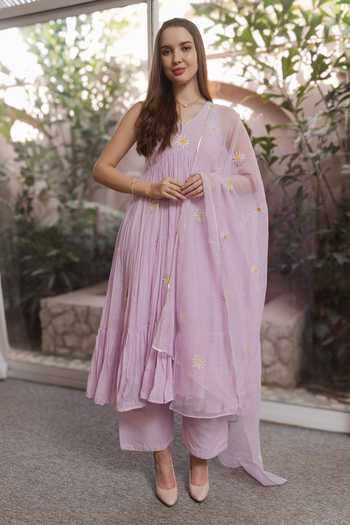 ASRUMO Embroidered Motif Gathered Anarkali Set 