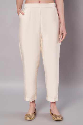 Shop_Doux Amour_Ivory Chanderi Round Neck Breeze Trail Floral Embroidered Kurta Set _Online_at_Aza_Fashions