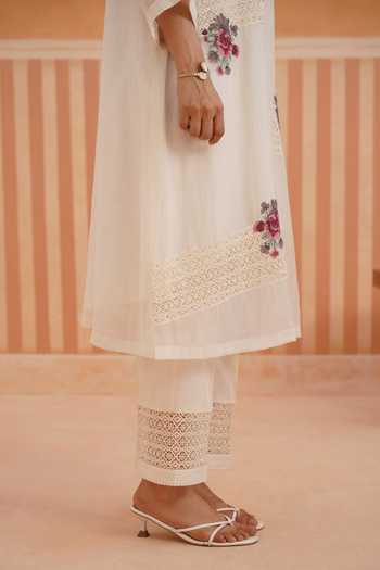 Buy_OMI_Pink Chanderi Embroidery Collared Mul Kurta And Pant Set _Online_at_Aza_Fashions