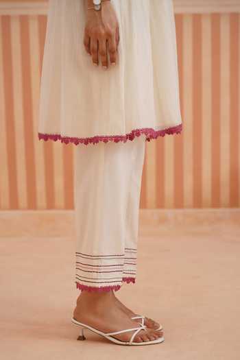Buy_OMI_Pink Chanderi Embroidery Round Neck Mul Kurta And Pant Set _Online_at_Aza_Fashions