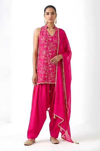 Basanti Kapde aur Koffee Zari Work Chanderi Kurta Set 