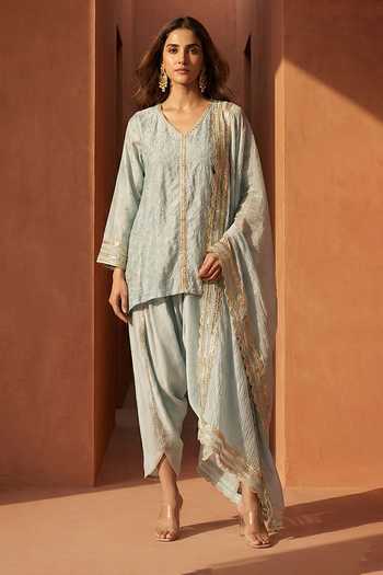 Basanti Kapde aur Koffee Gota Work Cotton Linen Kurta Set 