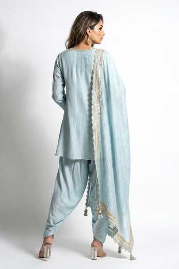 Basanti Kapde aur Koffee Gota Work Cotton Linen Kurta Set 