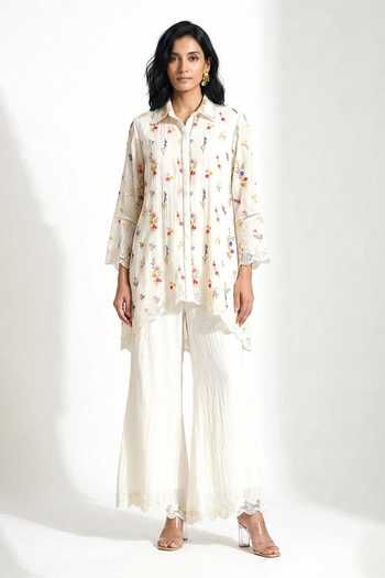 Basanti Kapde aur Koffee Embroidered Cotton Chanderi Shirt & Palazzo Set 