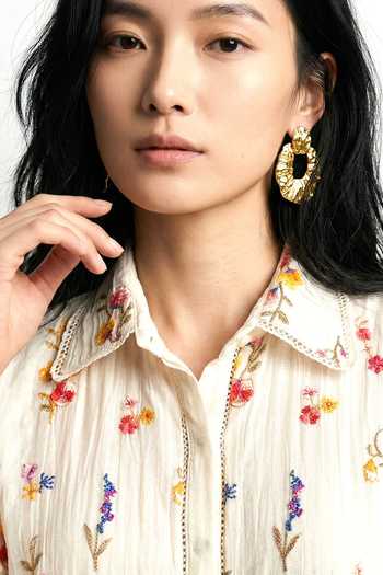 Buy_Basanti Kapde aur Koffee_Ivory Cotton, Chanderi Lace Collared Embroidered Shirt And Palazzo Set _Online_at_Aza_Fashions