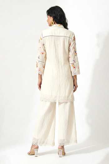 Basanti Kapde aur Koffee Embroidered Cotton Chanderi Shirt & Palazzo Set 