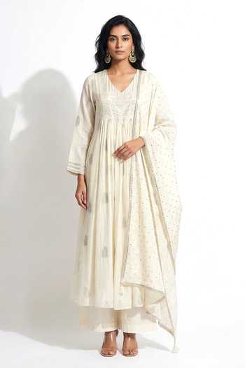 Basanti Kapde aur Koffee Embroidered Anarkali & Palazzo Set 